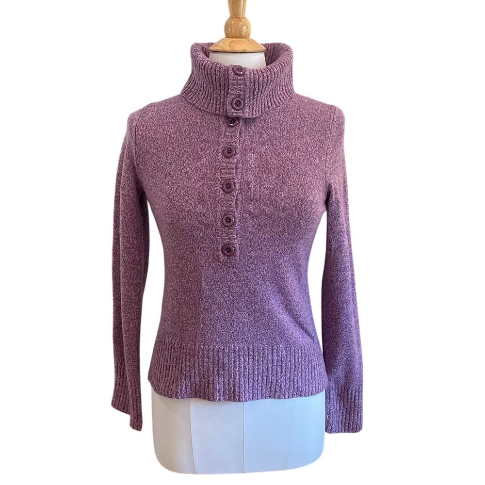Ann Taylor LOFT Purple Turtleneck Sweater, Buttons, Wool, Angora, Preppy, S